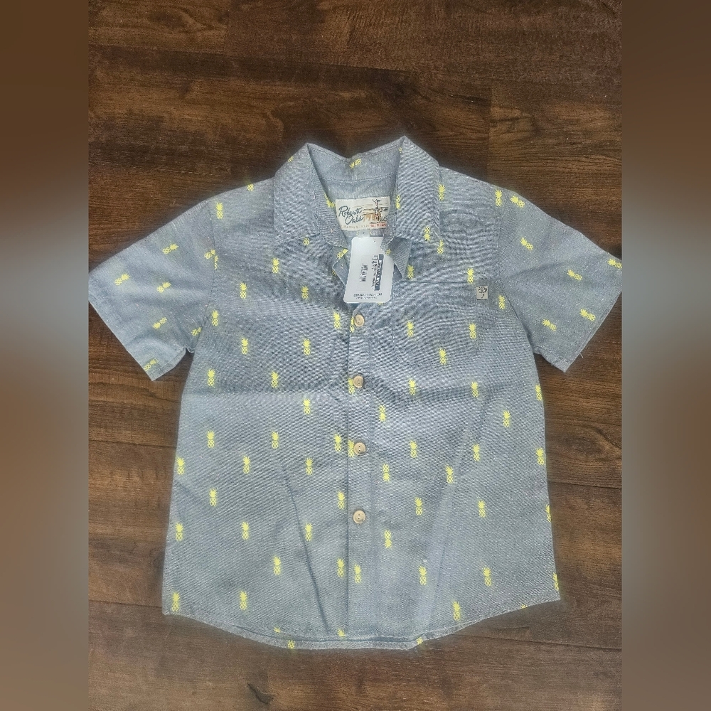 NWT Boys sz 8 Roberta Oaks Hawaii yellow + grey pineapple button up shirt